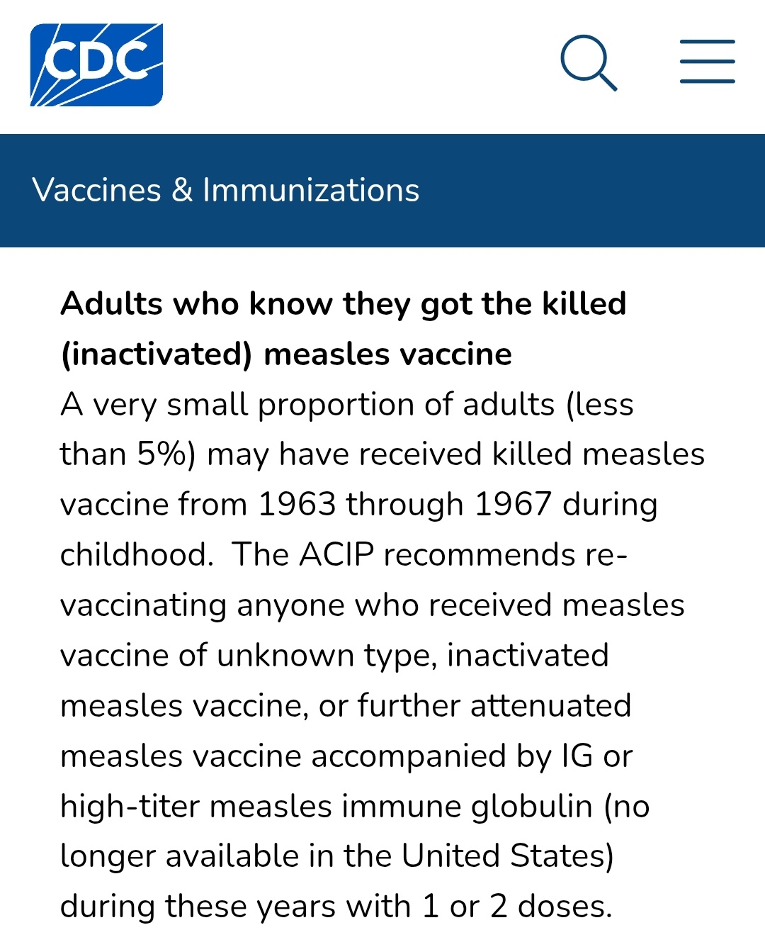 CDC Guidelines for Measles Protection in the US