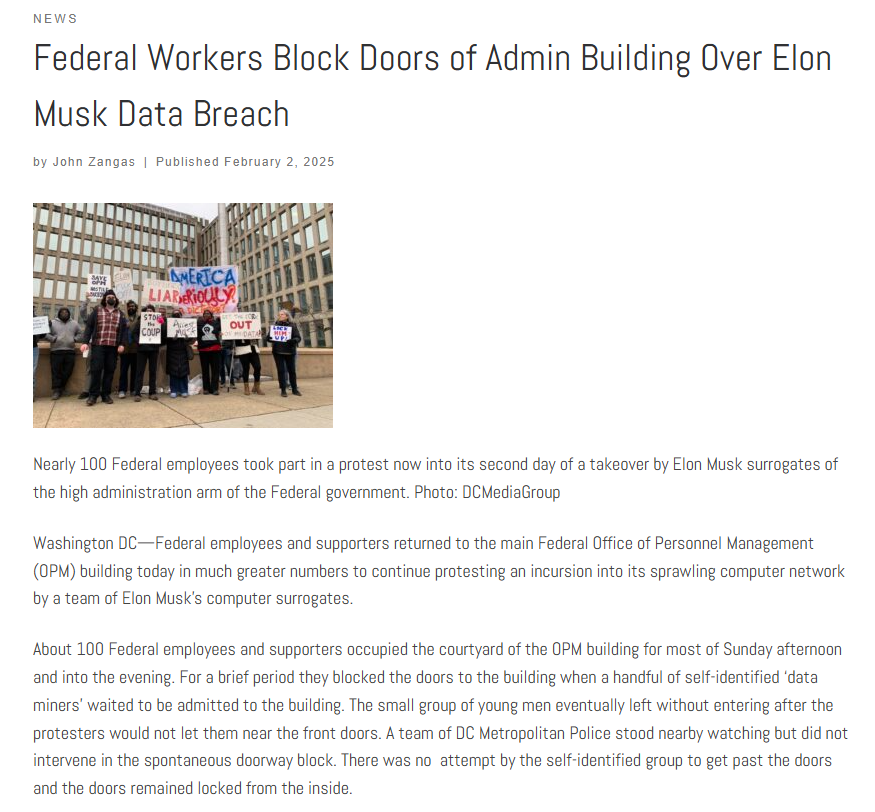 Federal Employees Block Access to Admin Building in Response to Elon Musk Data Breach