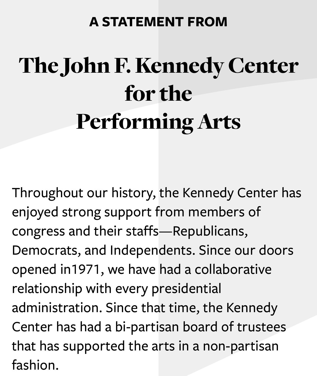 Kennedy Center's Statement on TFG's Self-Appointed Chairmanship