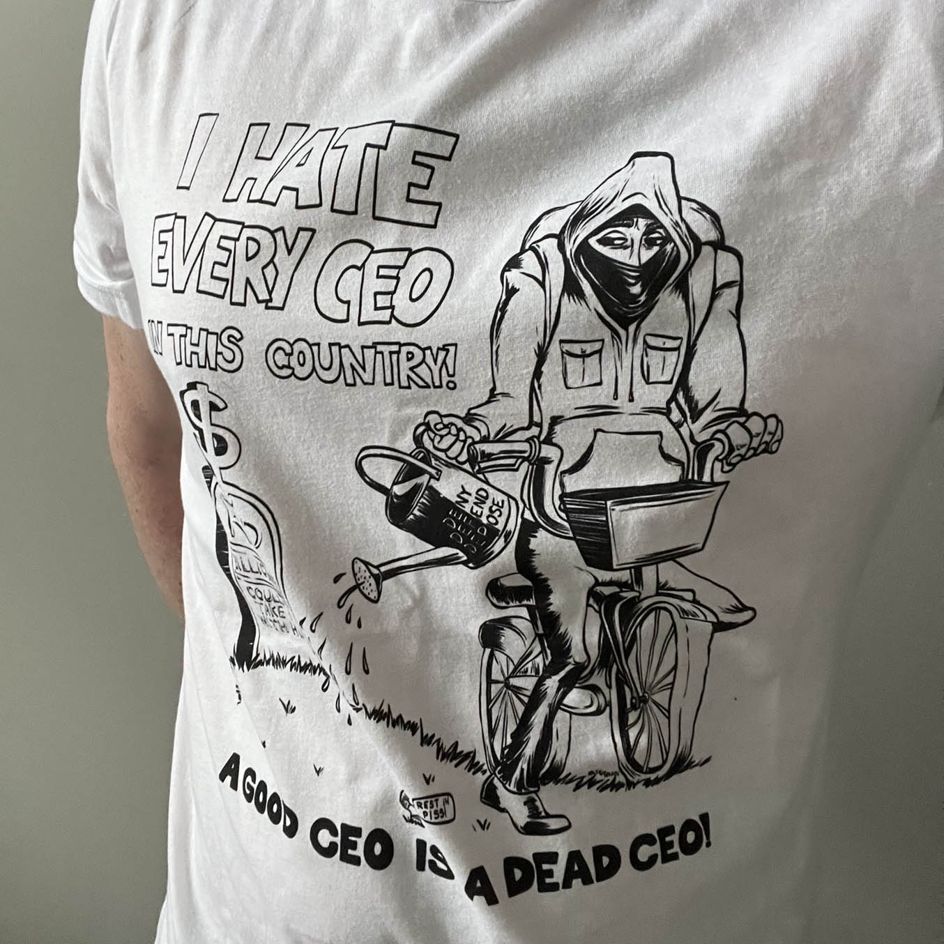 Rosalarian's bold statement: 'I HATE EVERY CEO' shirt.