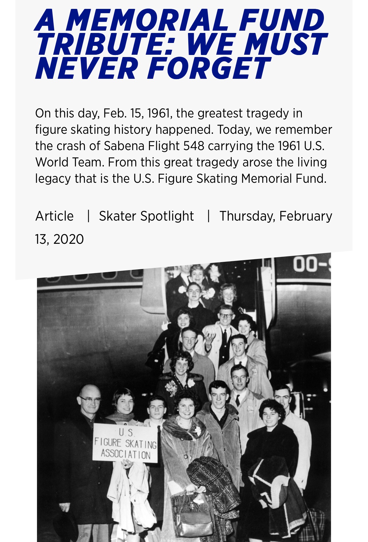 In a tragic turn of events, the entire US figure skating team perished in a plane crash in 1961, and today marks another somber reminder with 14 lives lost in a similar tragedy.