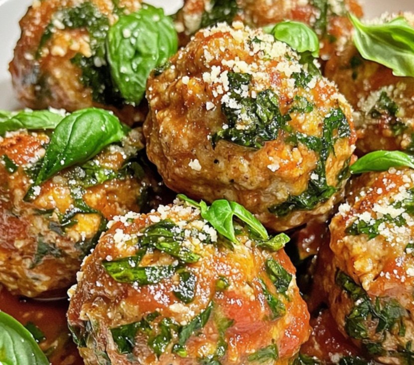 Delicious Chicken Meatballs Filled with Creamy Ricotta and Fresh Spinach