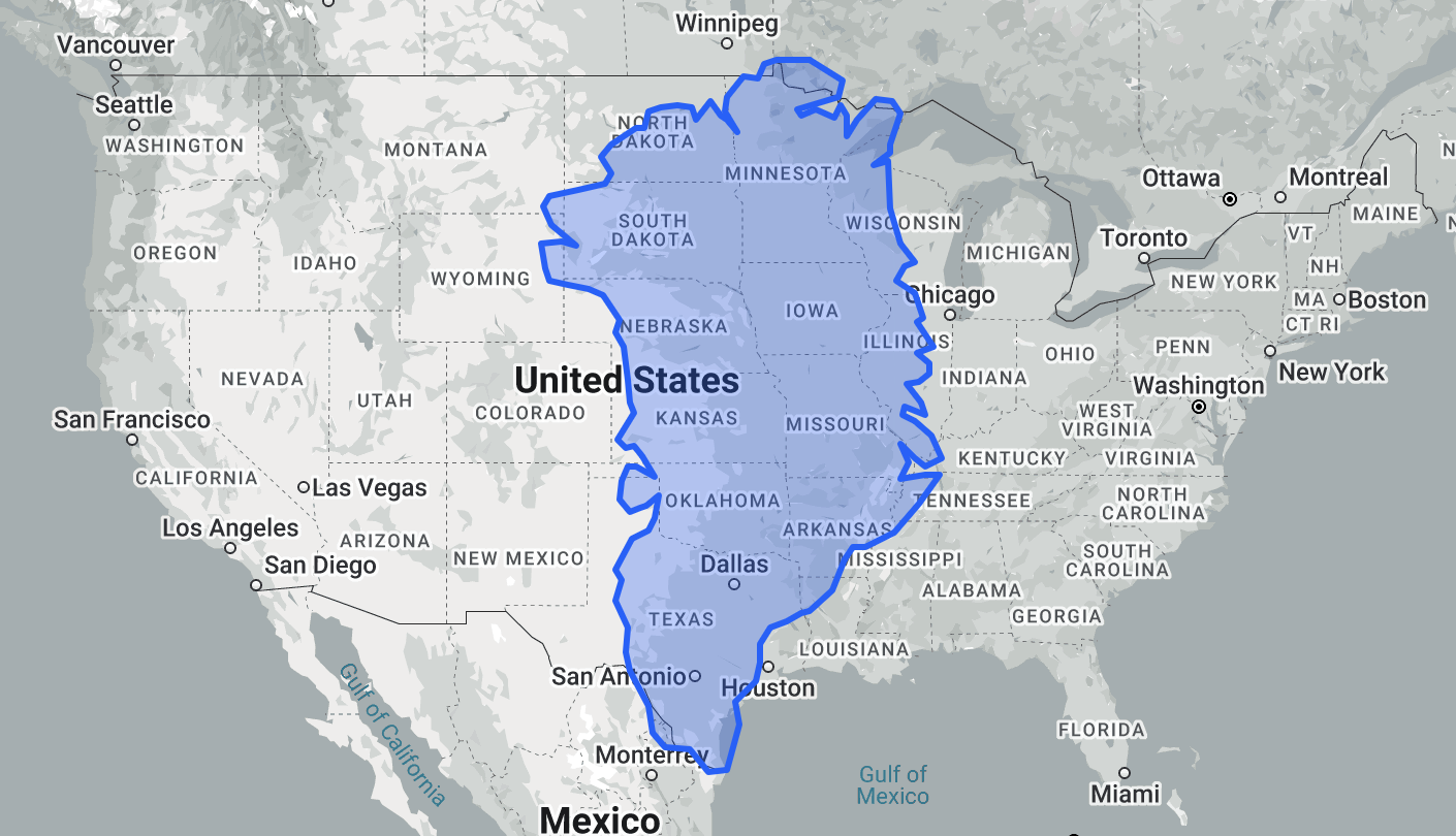 A true size comparison: Greenland versus the US!