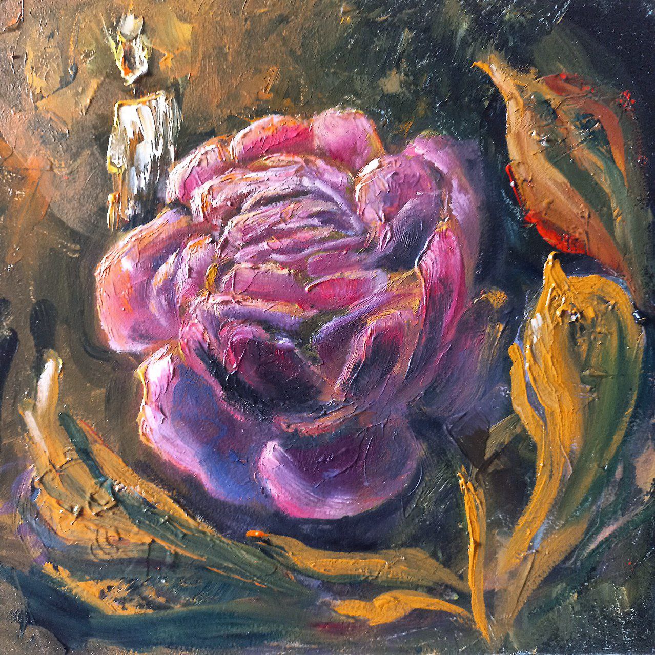 My Artistic Creation: A Rose and Candle in Oil