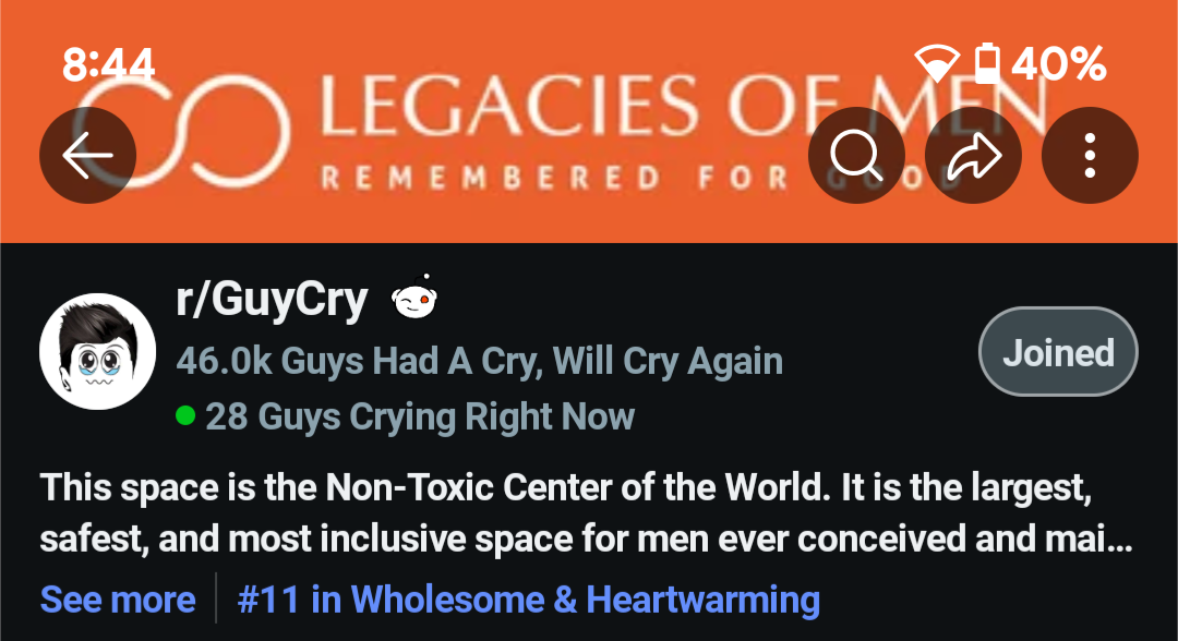 Proud to be recognized as one of the top 100 innovators of 2024, with my subreddit dedicated to helping men find hope at #11 on the wholesome list! Here we go! [6 images]