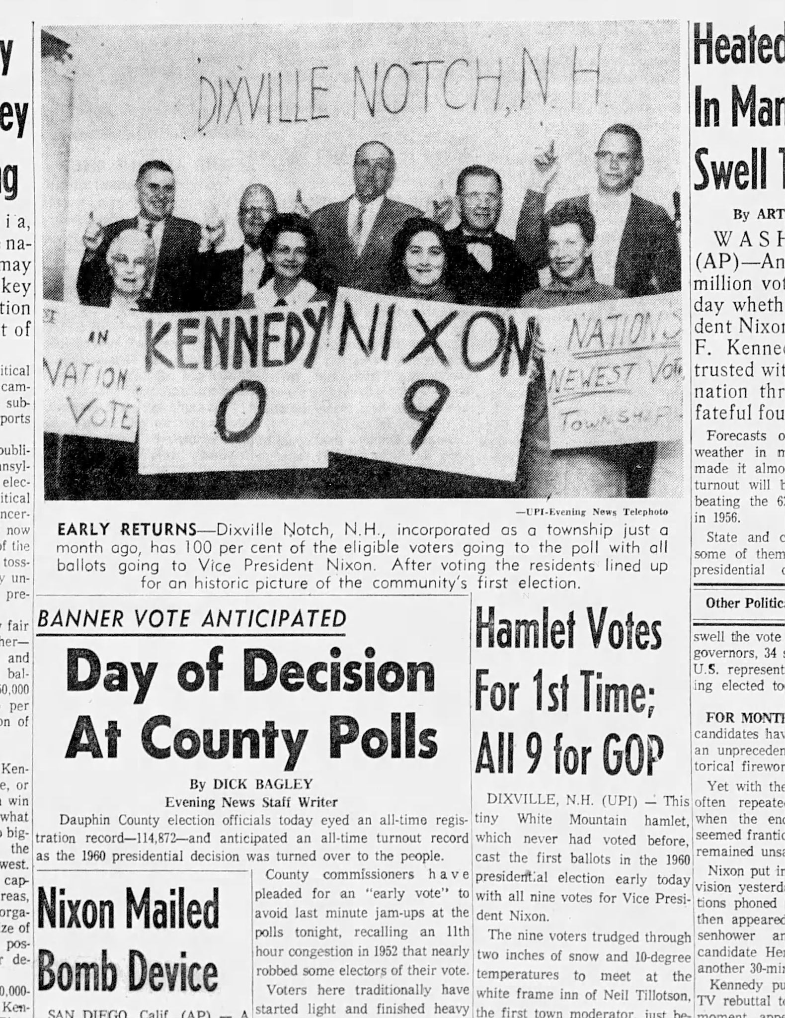 A Historic Moment: Dixville Notch, New Hampshire, Kicks Off Midnight Voting Tradition for President on November 8, 1960