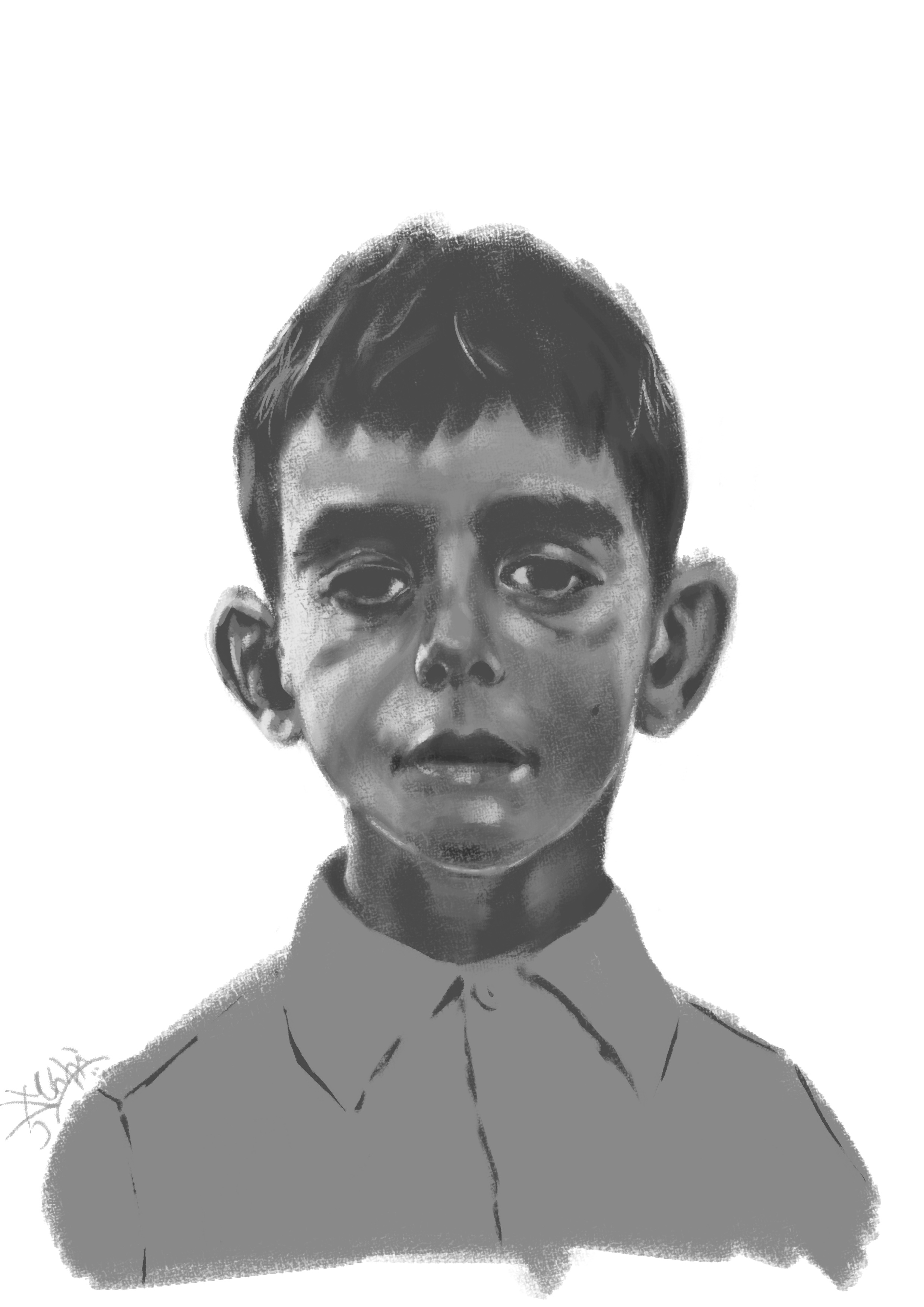 Check Out My Boy Drawing: Created with a Soft Charcoal Brush, What Do You Think?