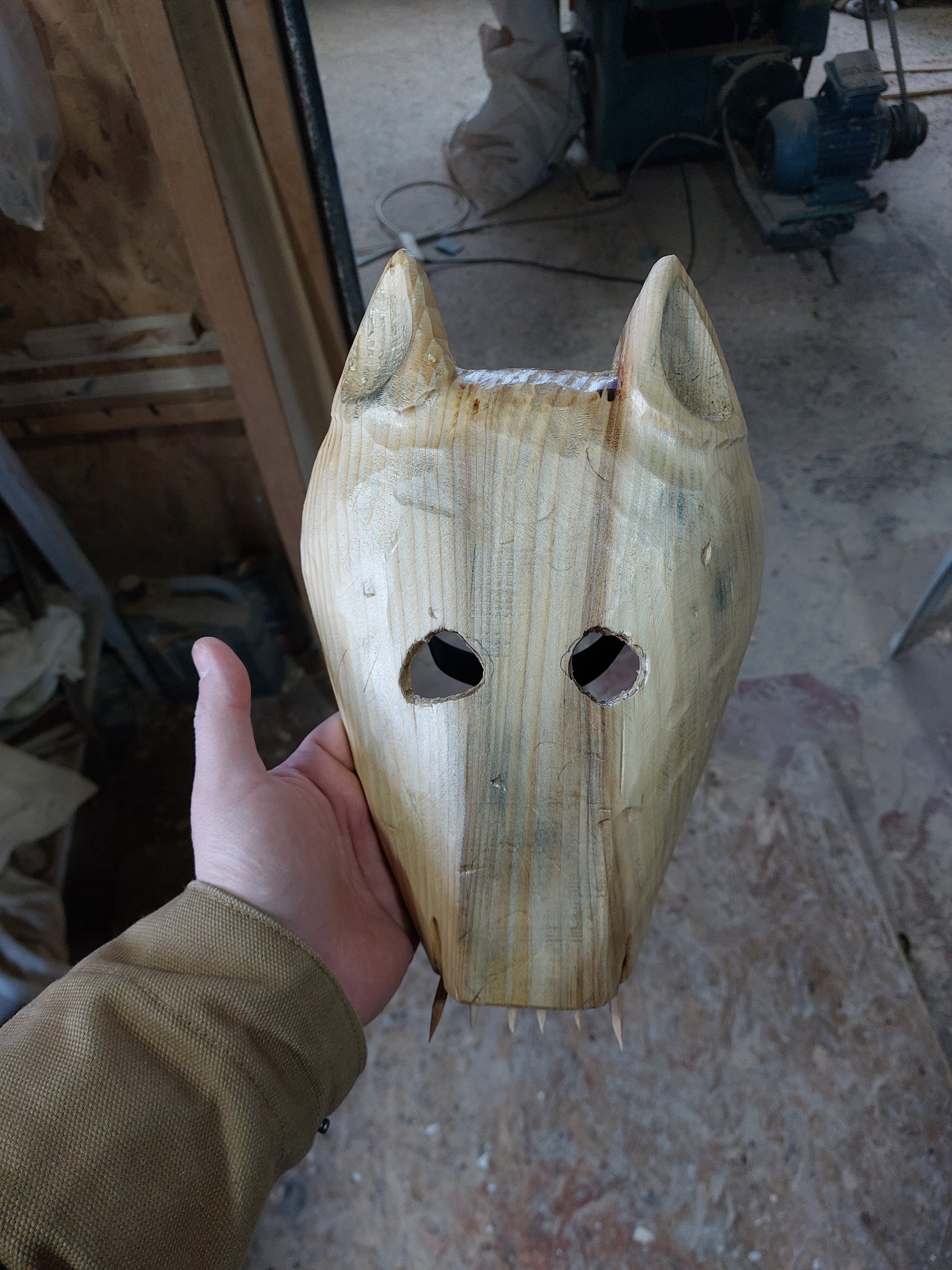 Intricate Woodcarving of an Alaskan Tribe's Wolf Mask