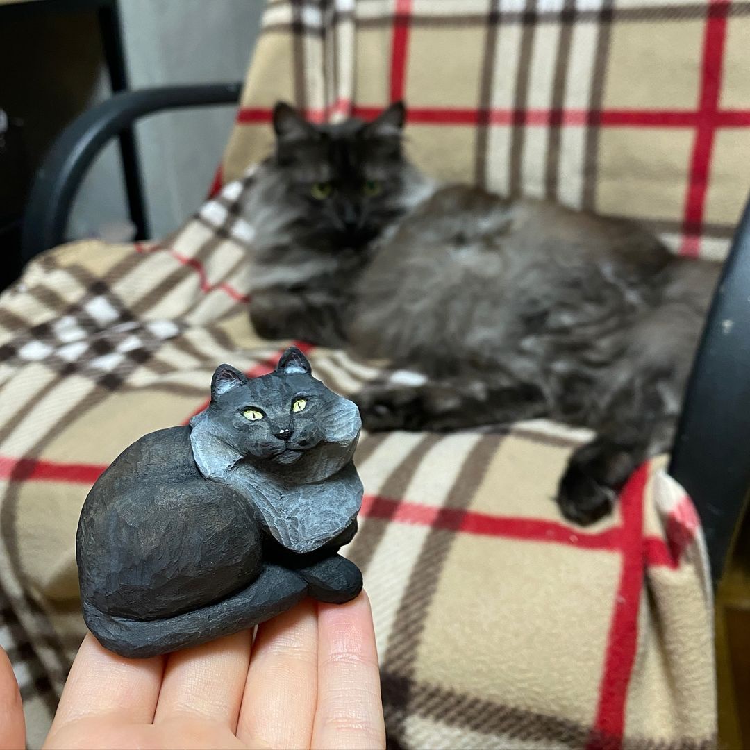 Crafted a Miniature Version of My Cat in Wood