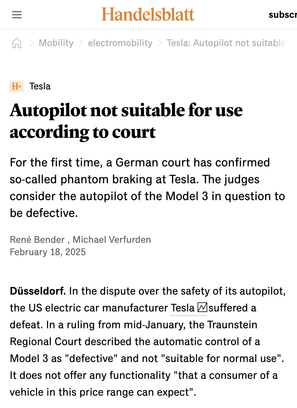 Court Ruling: Tesla Autopilot is Defective