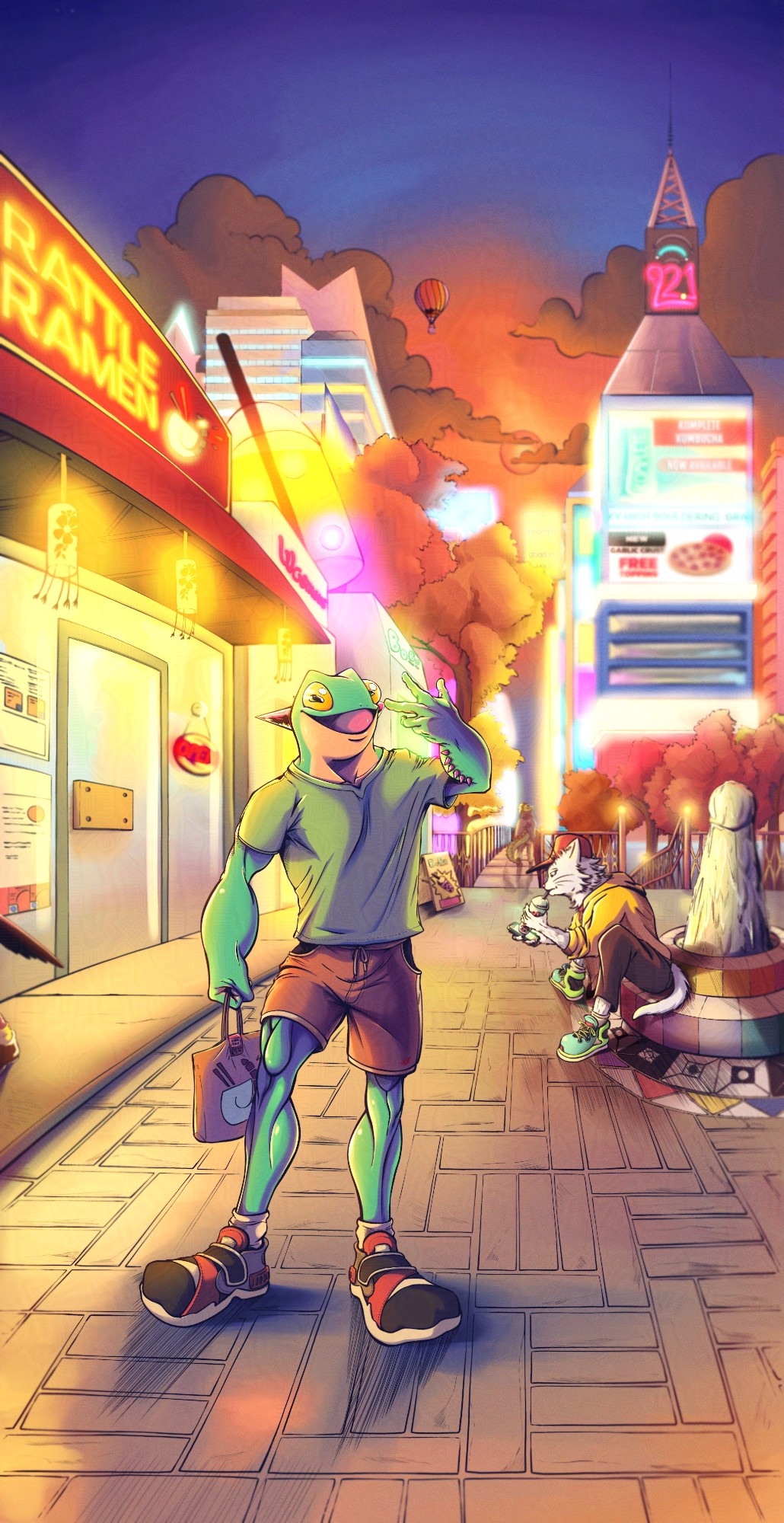 Strolling through the vibrant streets of Neon City