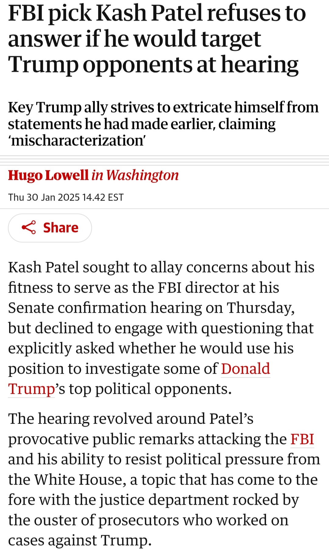 FBI's Kash Patel Dodges Questions About Targeting Trump Opponents