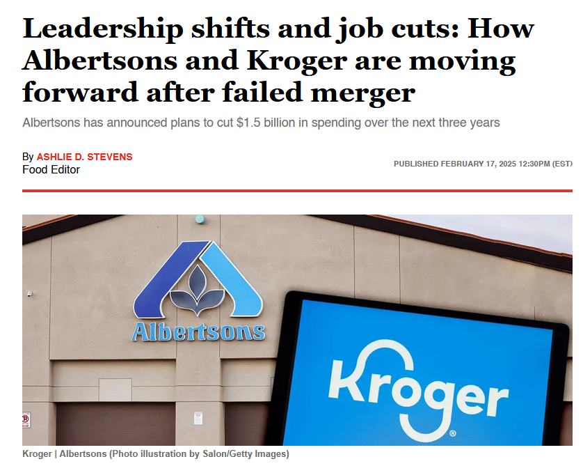 "We were planning to let go of some employees regardless of the merger." ~Albertsons & Kroger