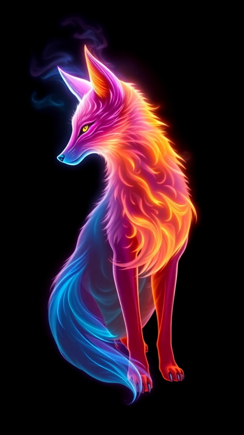 Enchanting Black Wallpaper Featuring a Mystical Fire Fox