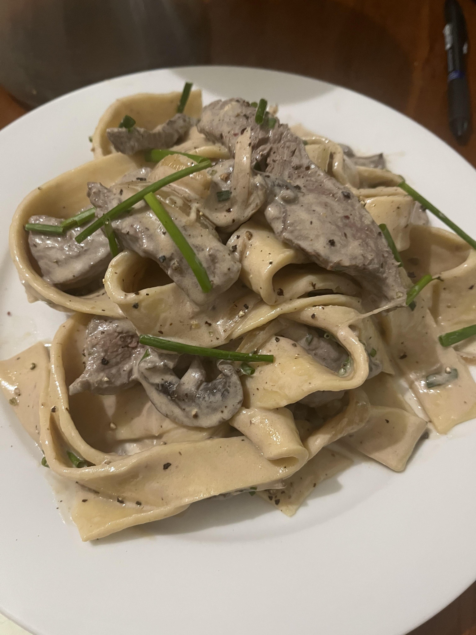 Delicious Beef Stroganoff Served with Homemade Pasta!