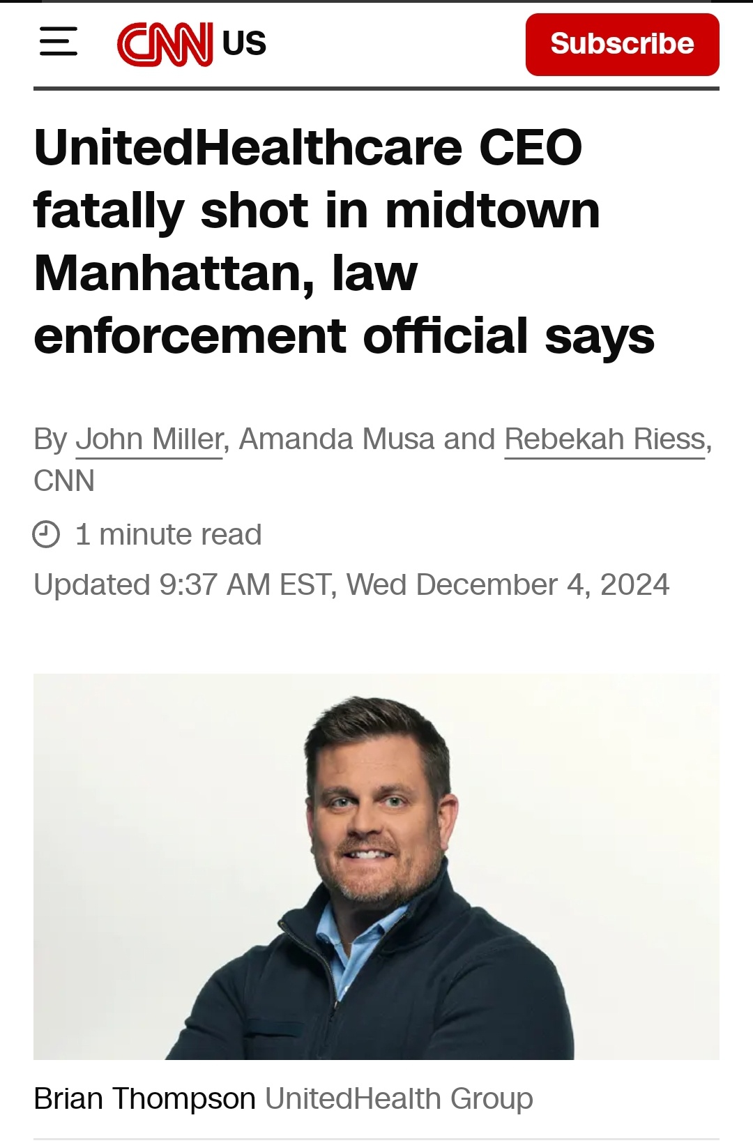 Tragic News: United Healthcare CEO Shot in Midtown Manhattan