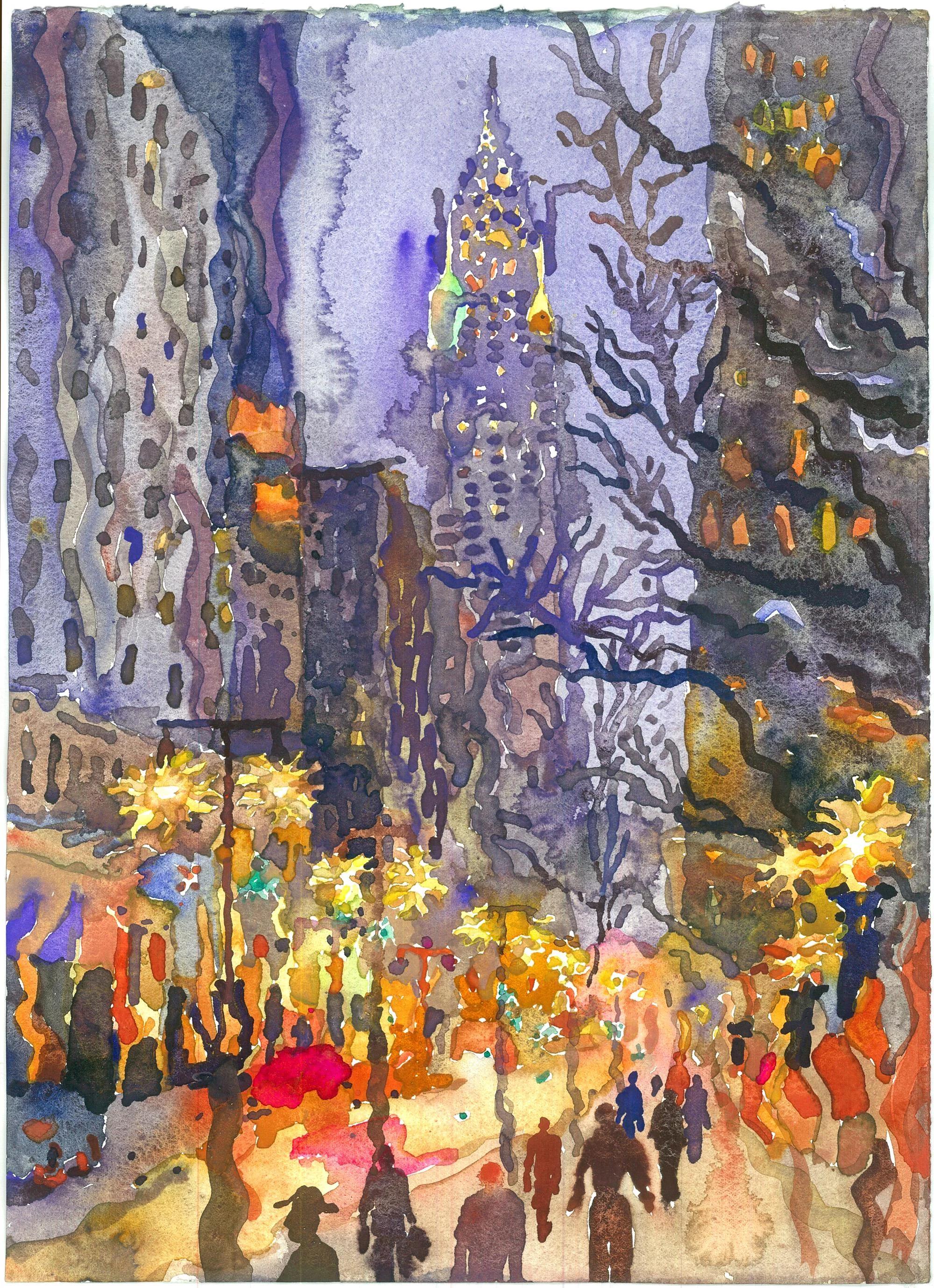Can you spot the iconic street in this stunning watercolor of NYC's Chrysler Building?