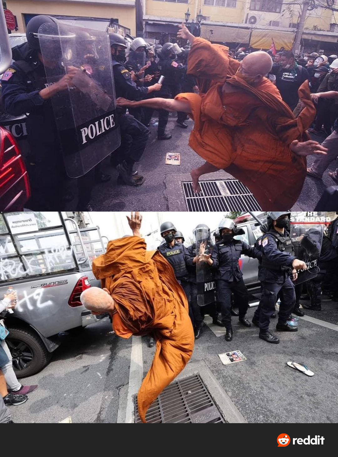 Monks Stand Strong Against Police in the Bangkok Riots of November 2022
