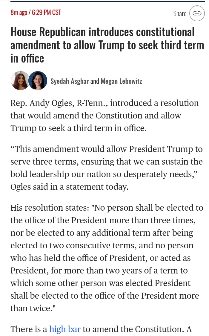 Andy Ogles from Tennessee is advocating for a third Trump term