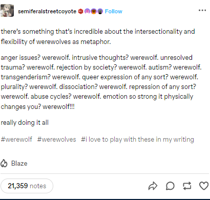 Exploring Werewolves as a Deep Metaphor