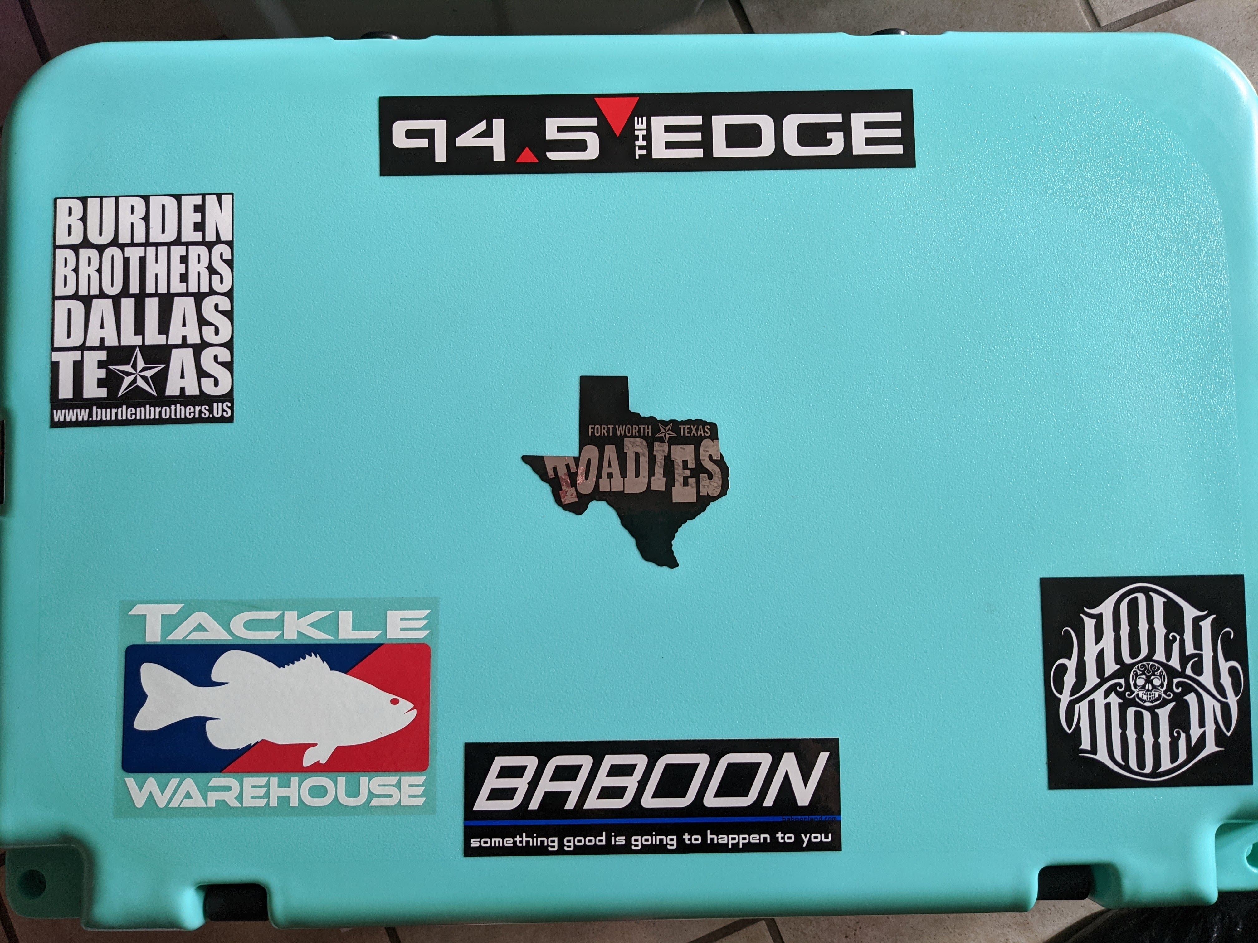 My Cooler Adorned with Vintage Texas Band Stickers