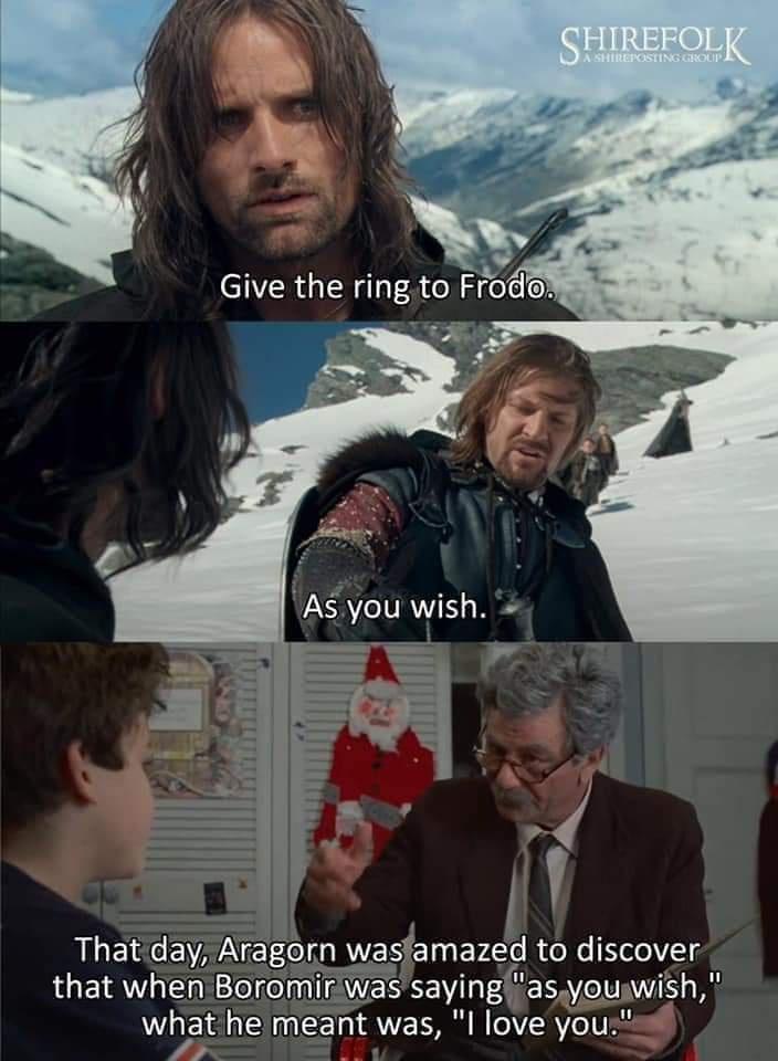 A whimsical twist: The Princess Bride meets The Lord of the Rings.