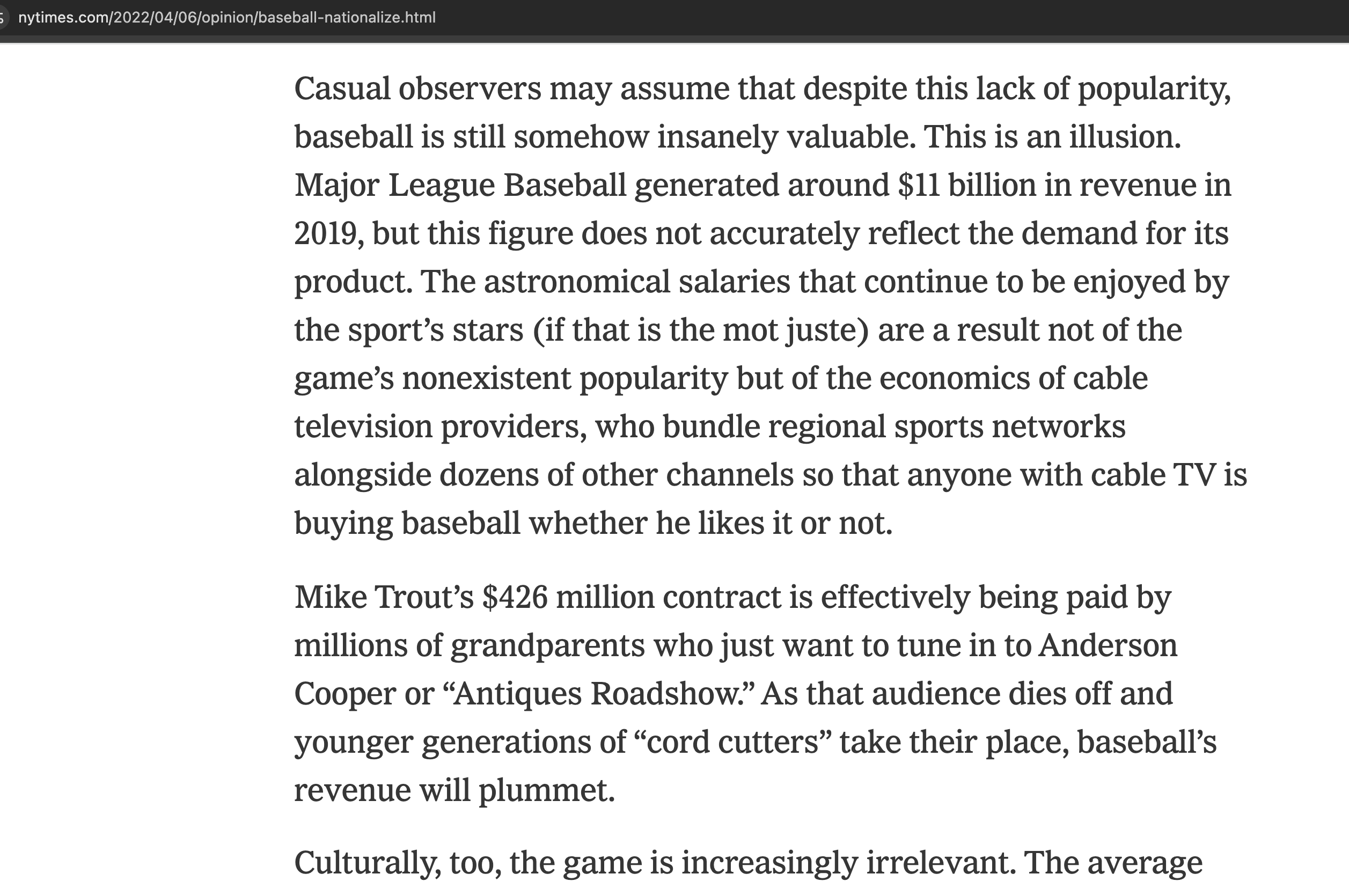 The MLB's revenue relies on cable subscribers, even those who never tune in to baseball.