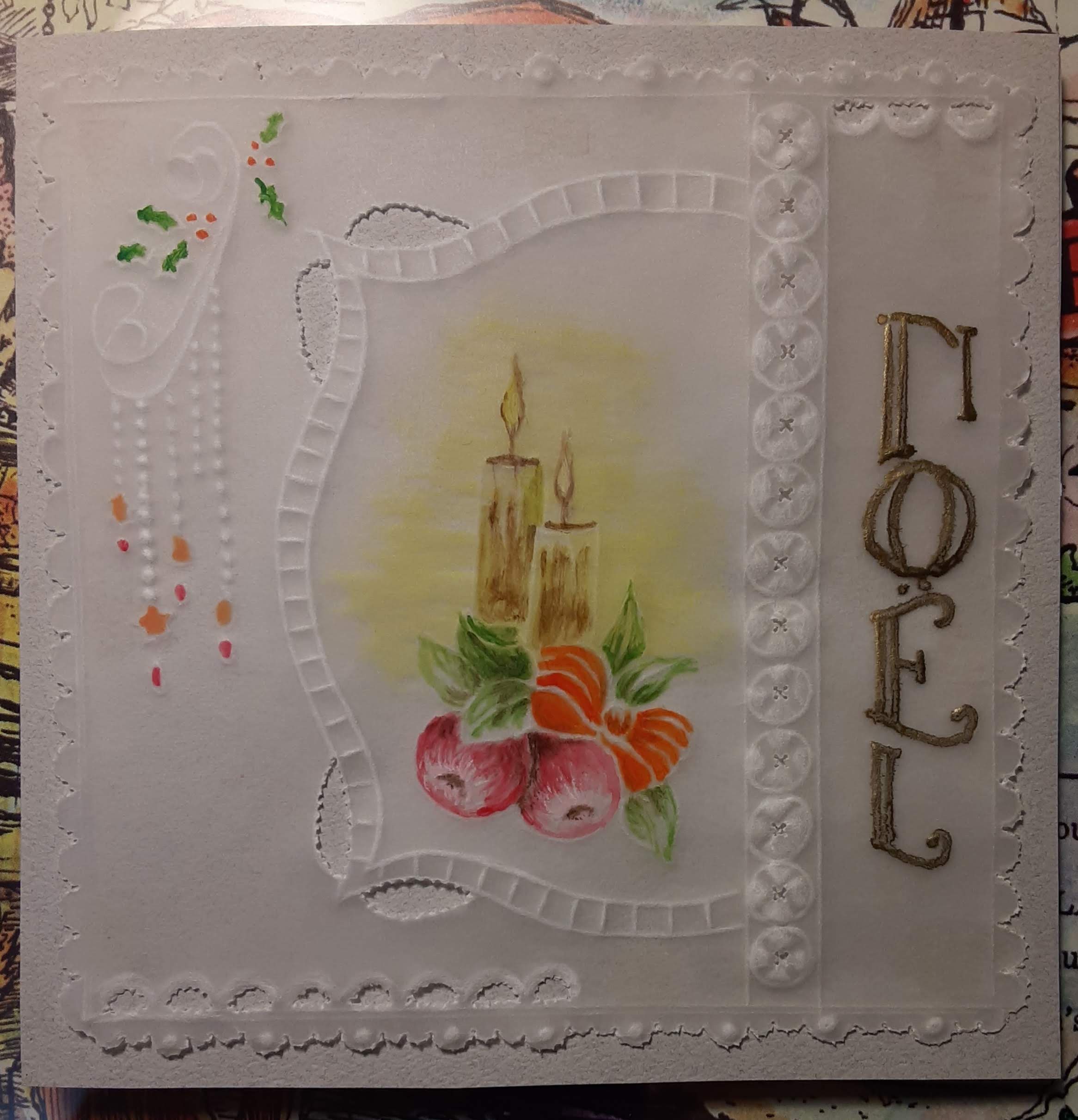 A beautifully embossed and painted parchment Christmas card.