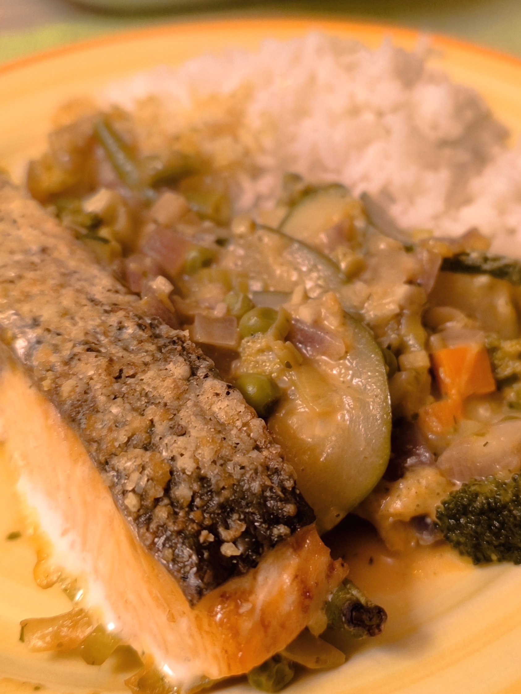 It's fish time! Salmon with a parmesan crust and creamy goodness!