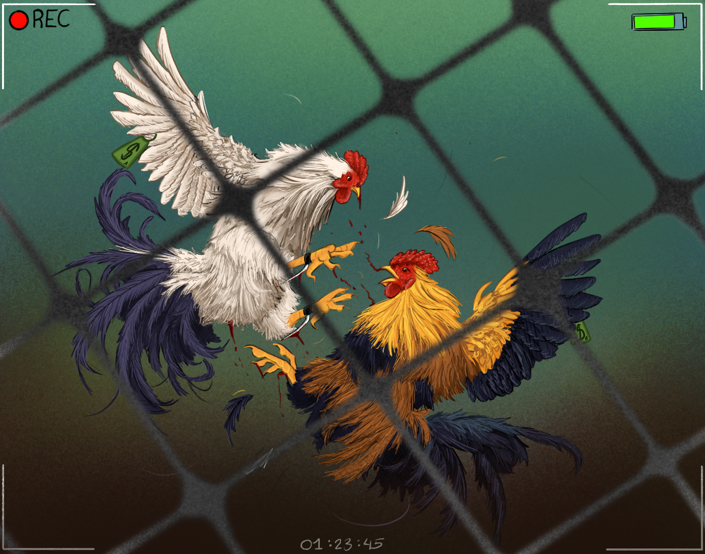 Cock Fighting - Animal Abuse: A digital art piece by Morgan Manson, 2024