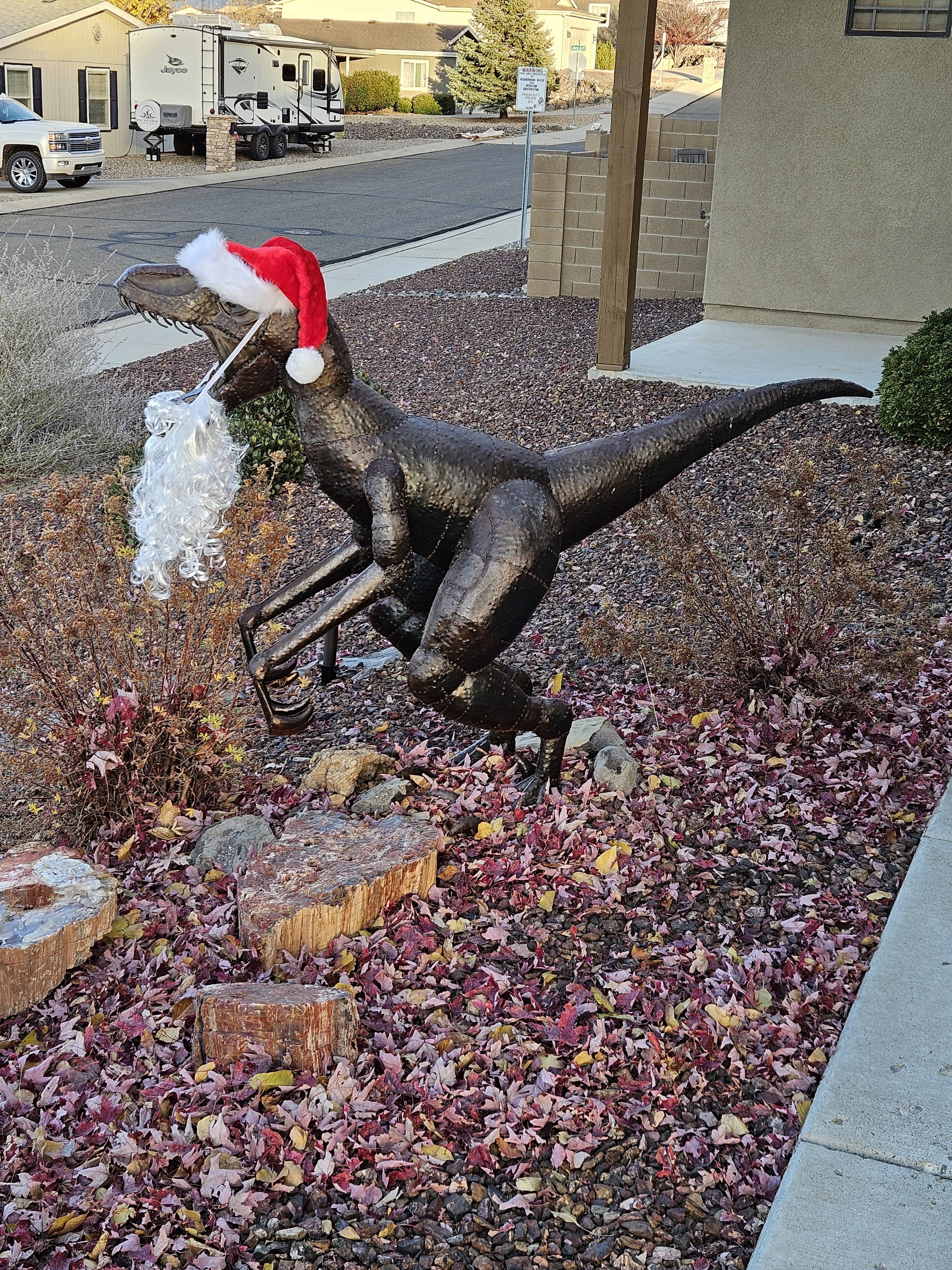 Our Velociraptor is Ready to Celebrate the Holidays!