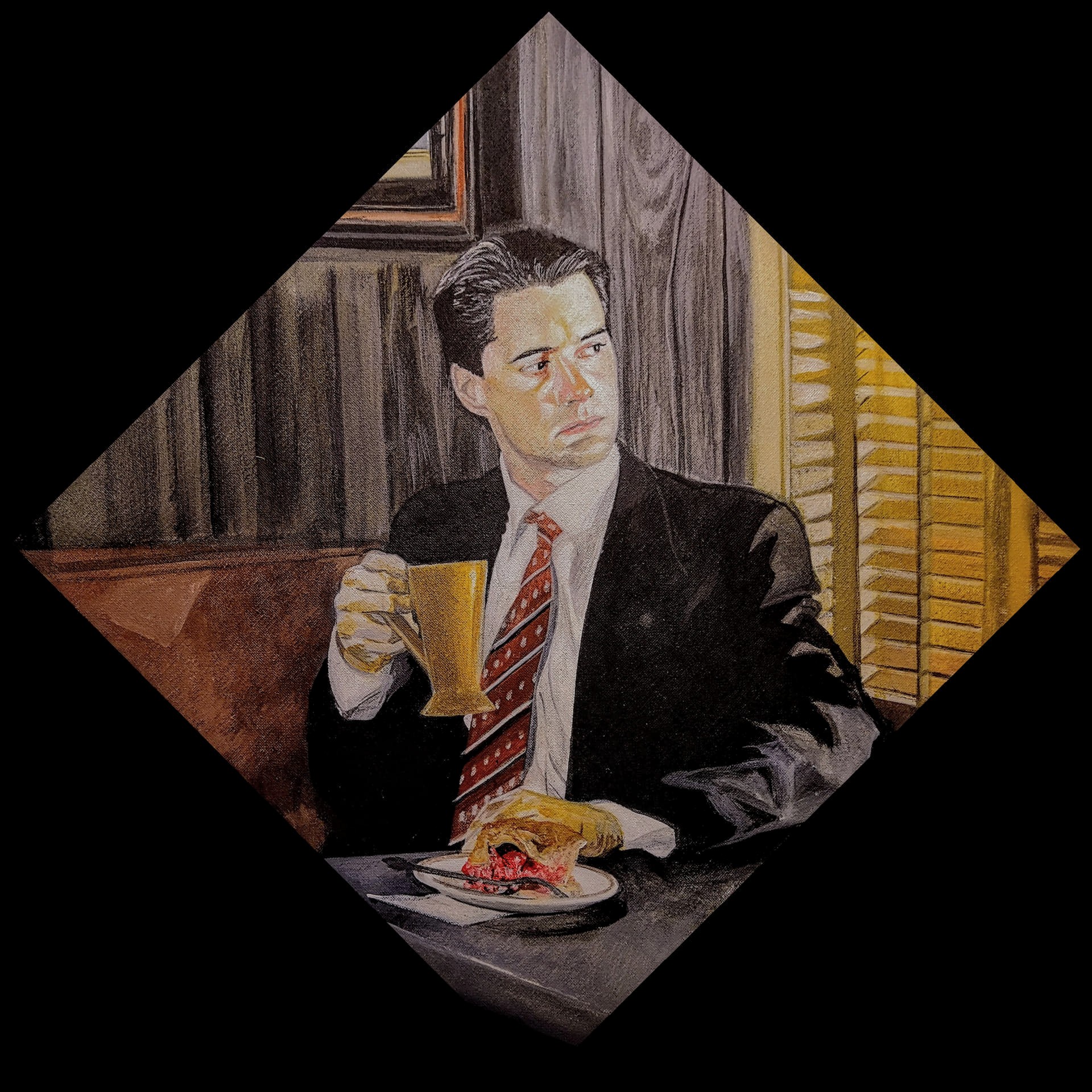 A Stunning Acrylic Portrait of Agent Dale Cooper Enjoying Coffee and Cherry Pie