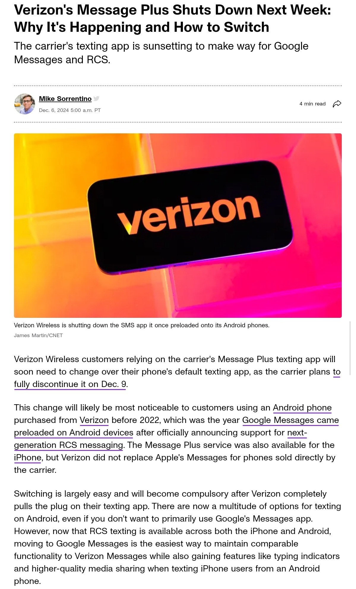 Verizon's Message Plus is Shutting Down Next Week: Here's What You Need to Know and How to Make the Switch