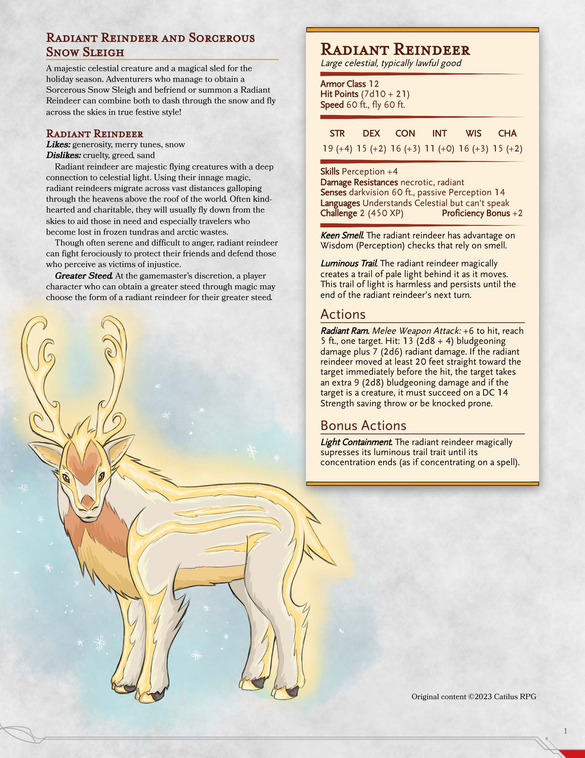 Enchanting Reindeer and Magical Snow Sleigh – D&D Creatures and Items