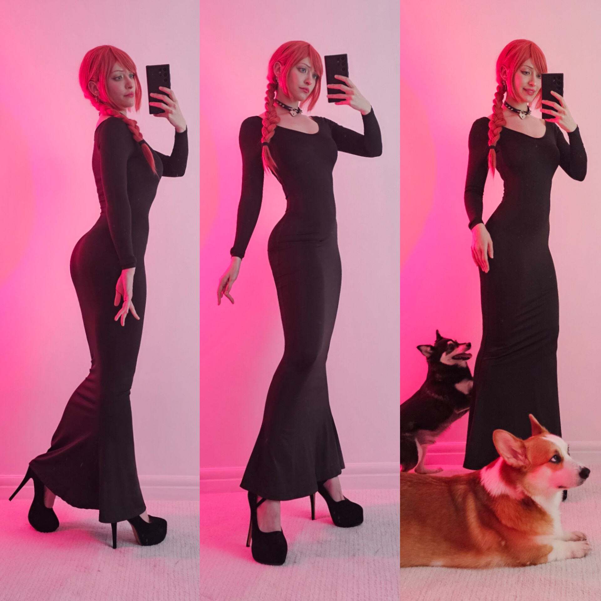 Makima in a Stunning Black Dress Surrounded by Her Fierce Guard Dogs