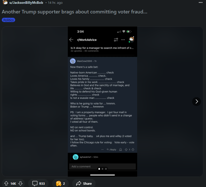 A Trump Supporter Brags About Alleged Voter Fraud