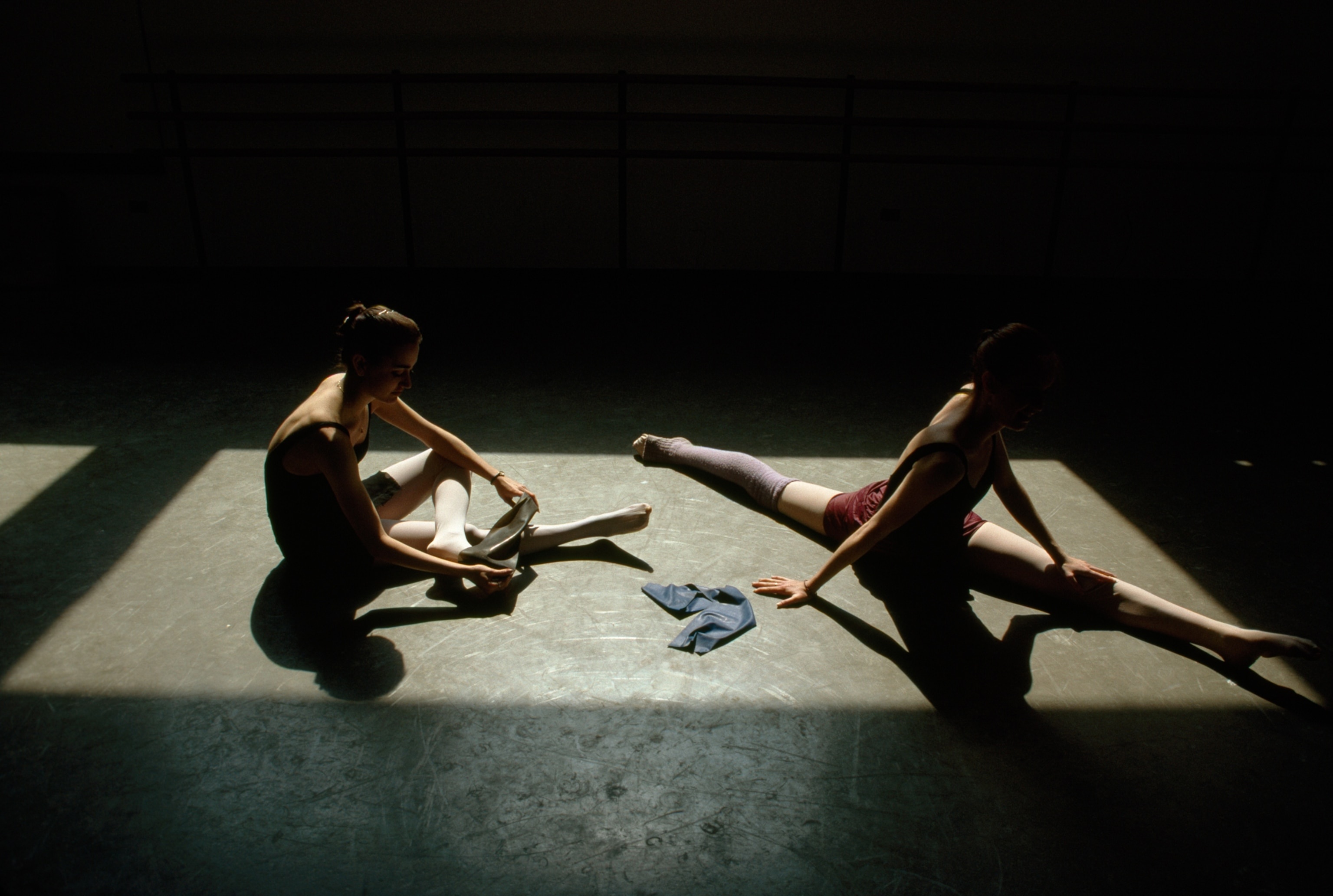 New York City Ballet dancers warming up on the iconic Juilliard stage
