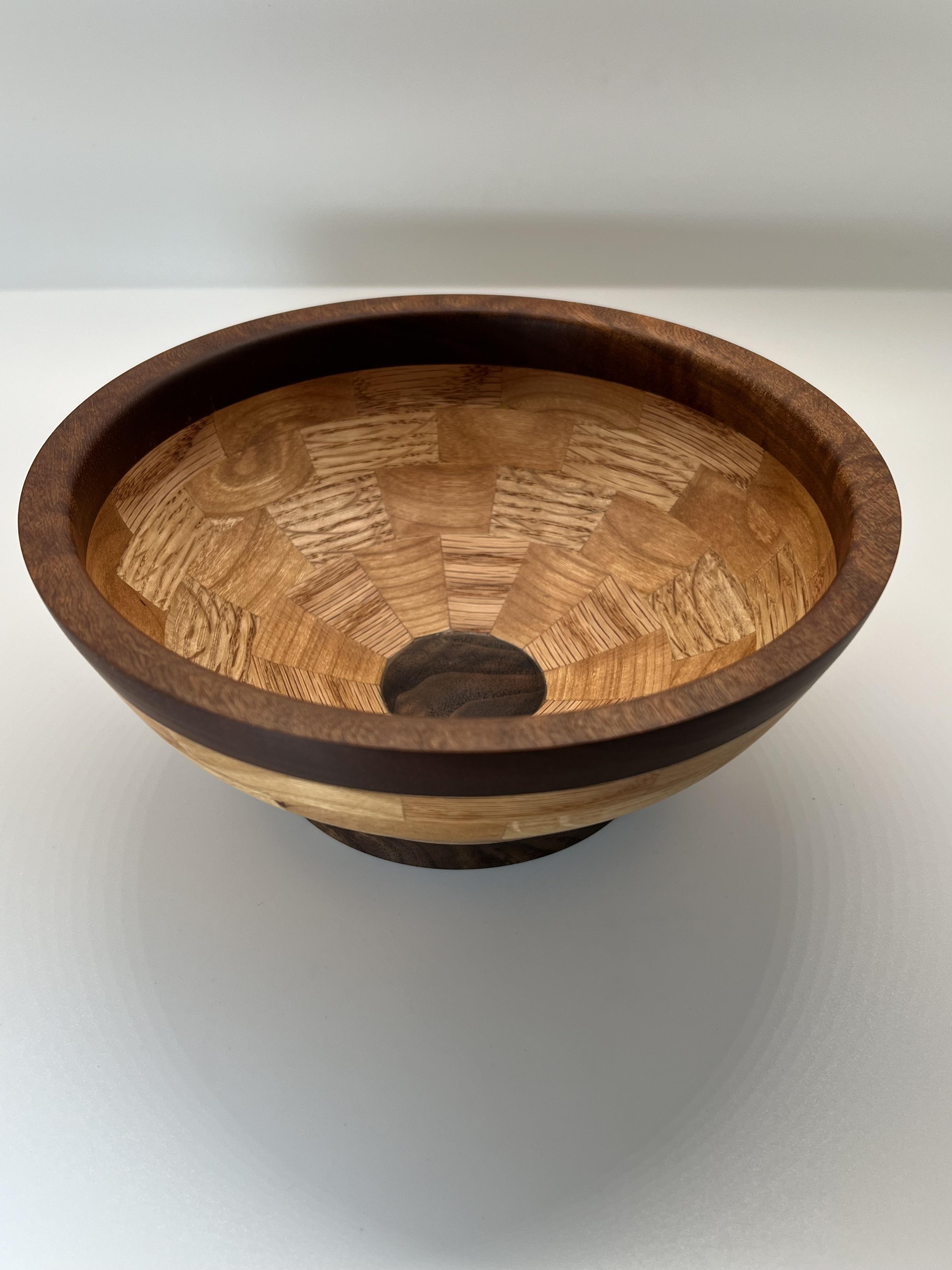 Beautifully Crafted Segmented Bowl of Walnut, Cherry, and Oak