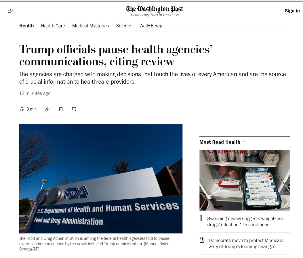 Trump Halts All Communications from Government Health Agencies