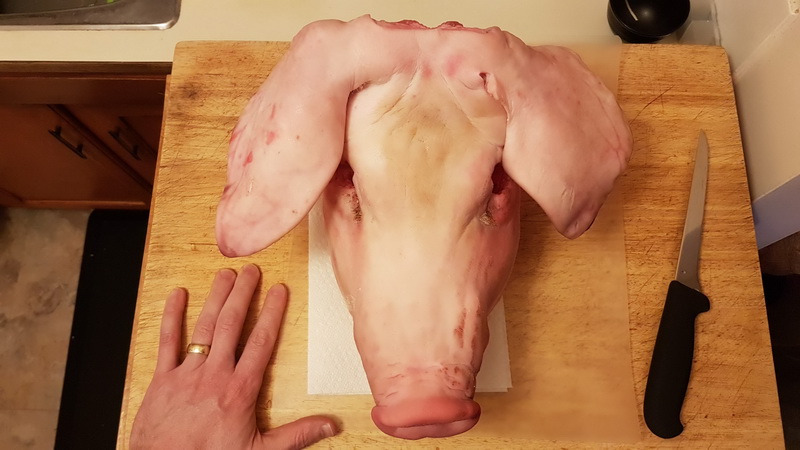 A Unique Culinary Delight: Stuffed Pig's Head on Display