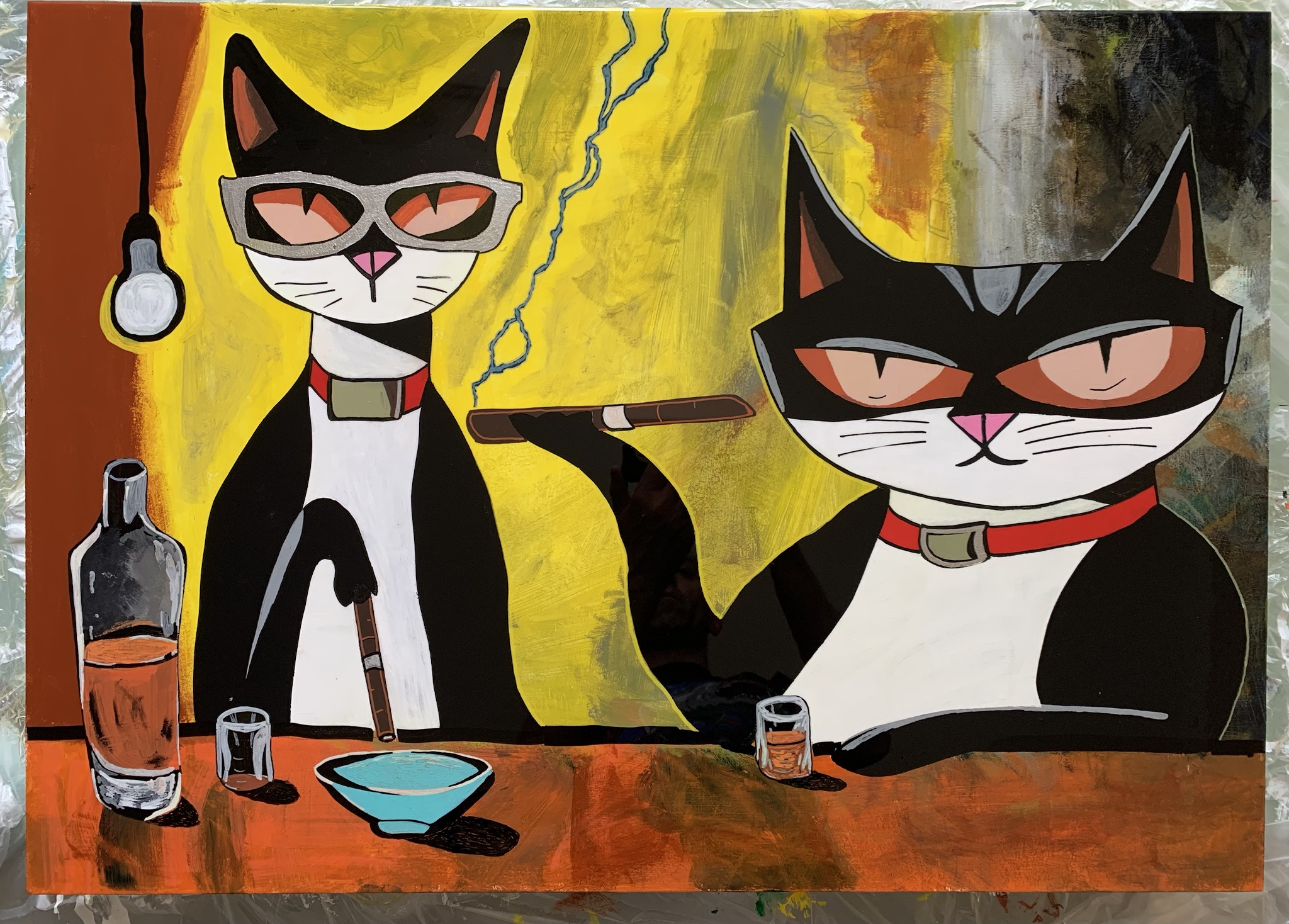 Cat Art in the Cozy Cigar Room