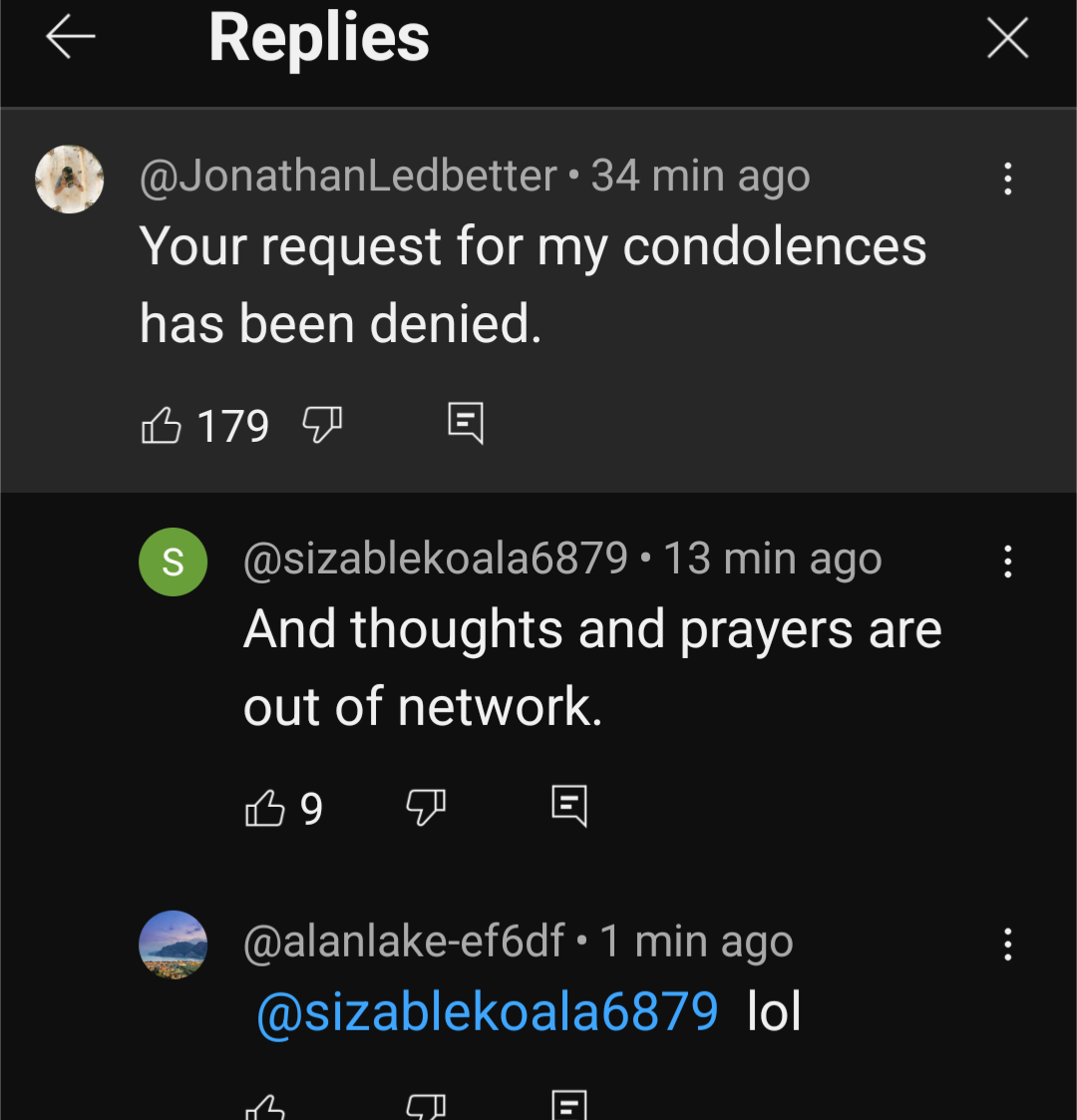 Sending thoughts and prayers your way