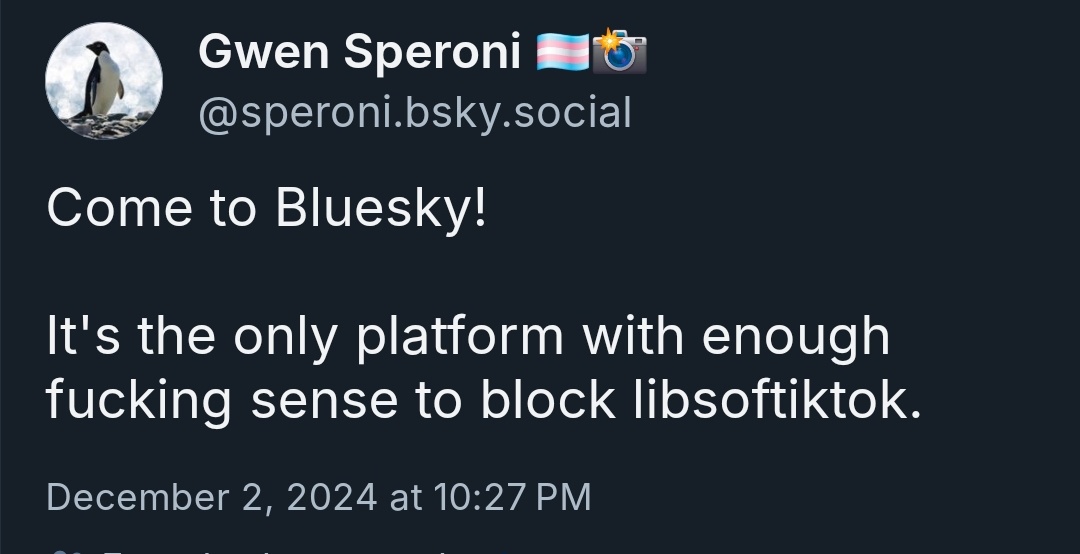 Join Bluesky! Where moderation is actually a thing.