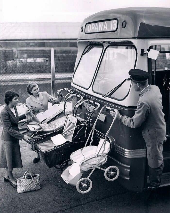 A Glimpse into the 1950s: Baby Strollers and Public Transport in Opawa, New Zealand