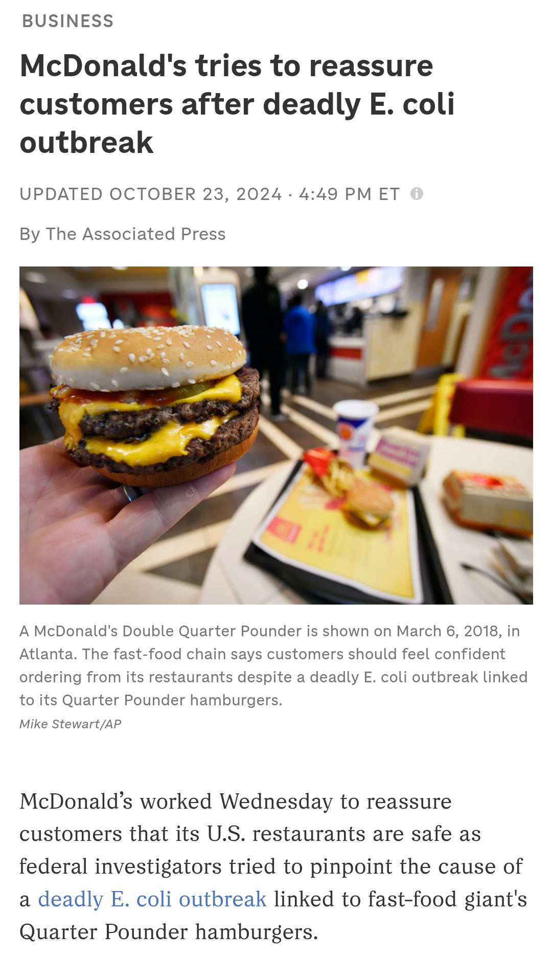 Thankful for My Chicken Big Mac, Even if It Came with a Side of Listeria