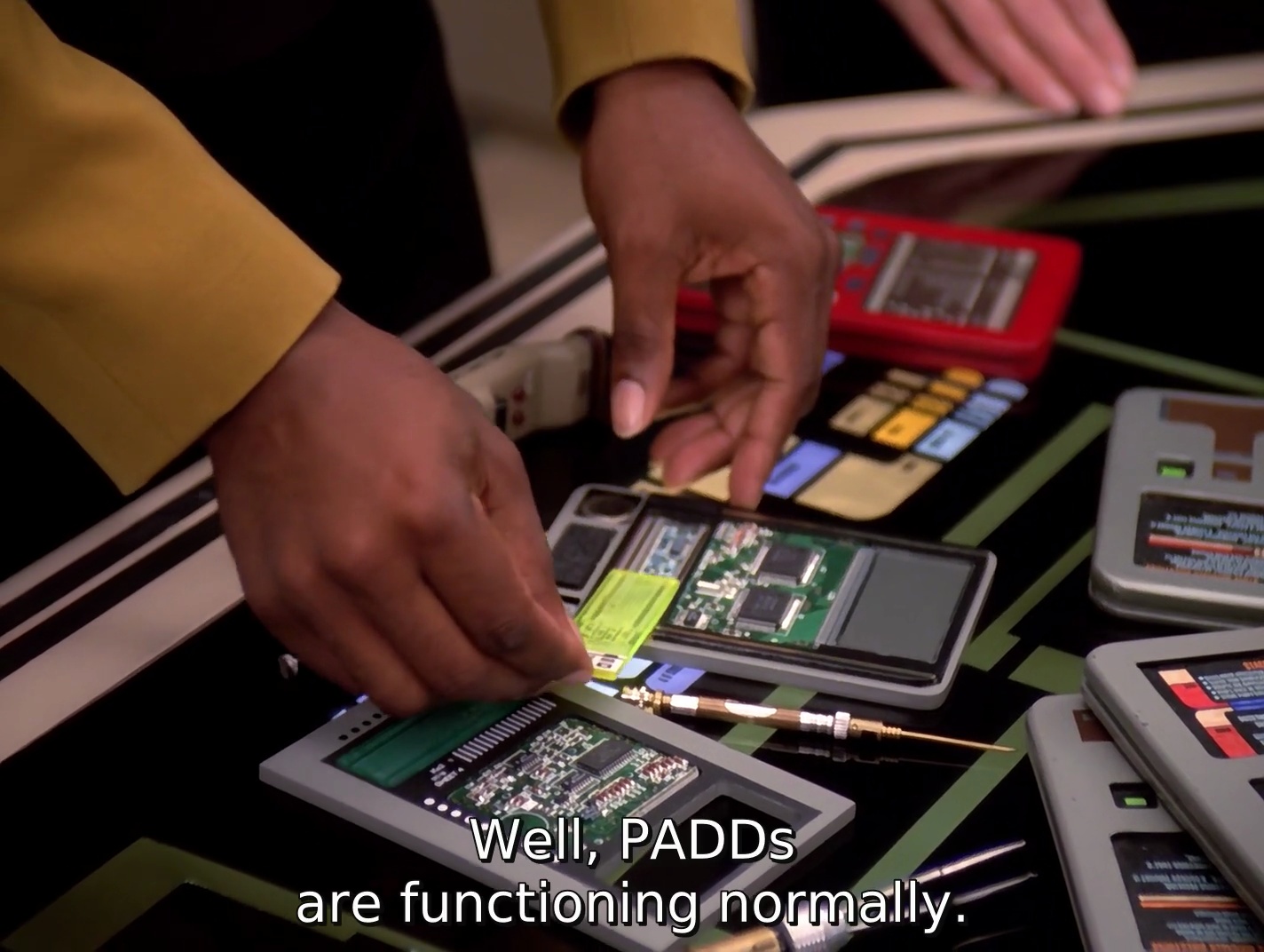 It's fascinating that in the 24th century, they still rely on soldered chips and resistors