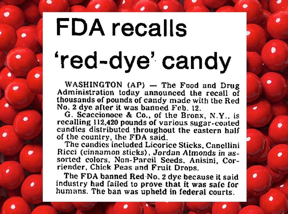 On October 22, 1976, the FDA Took Action: Thousands of Pounds of Candy with Carcinogenic Red Dye #2 Were Recalled