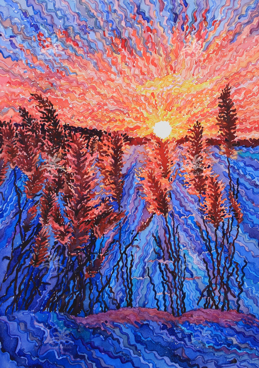 Winter's Embrace: A Beautiful Watercolor of Reeds