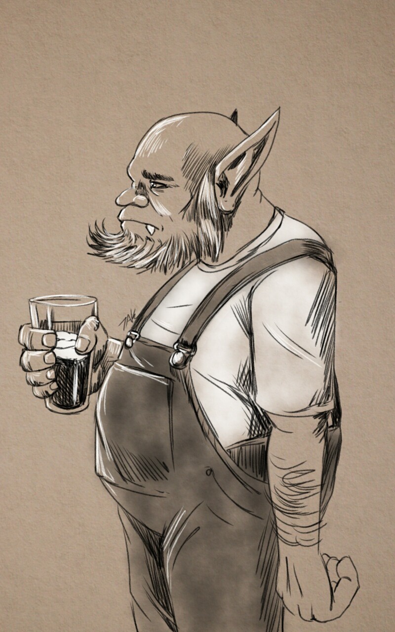 Daily Sketch: An Orc Rocking Overalls