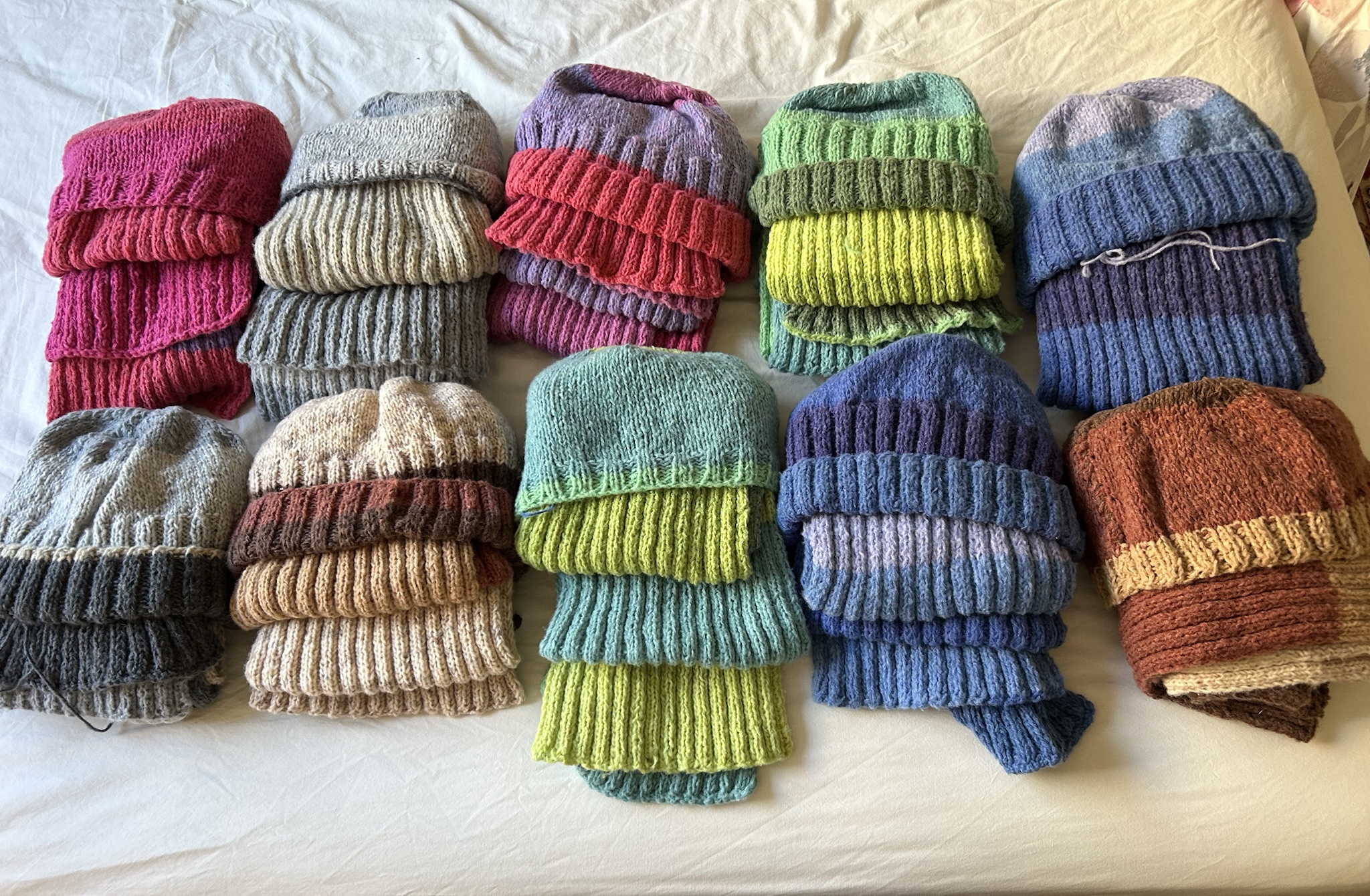 Adorable hats and scarves crafted by grandma